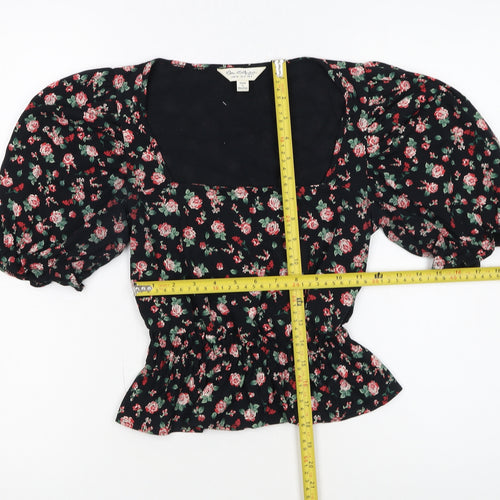Miss Selfridge Womens Black Floral Puff Sleeve Peplum Blouse UK 8