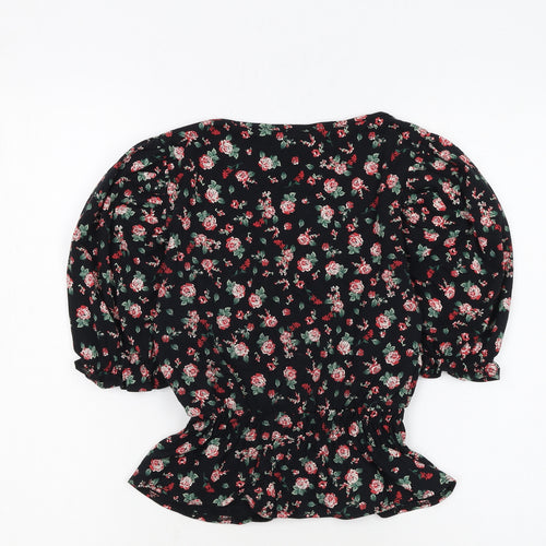 Miss Selfridge Womens Black Floral Puff Sleeve Peplum Blouse UK 8