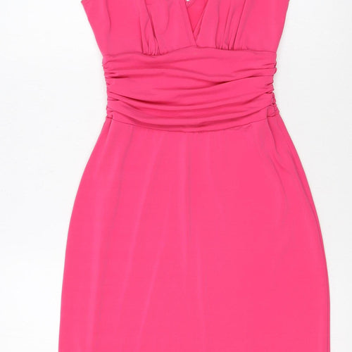 Jane Norman Women’s Pink Bodycon Ruched V-Neck Summer Dress Size 12