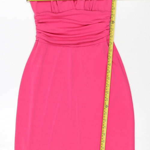 Jane Norman Women’s Pink Bodycon Ruched V-Neck Summer Dress Size 12