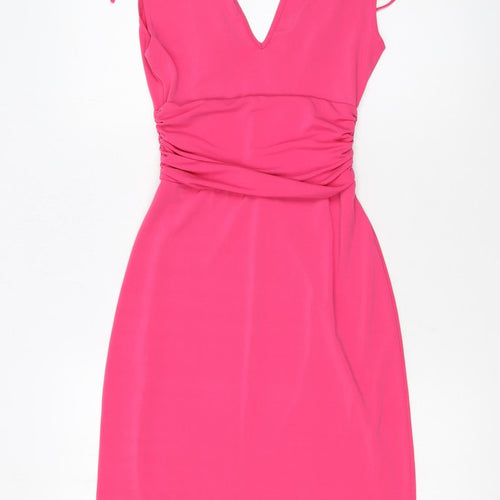 Jane Norman Women’s Pink Bodycon Ruched V-Neck Summer Dress Size 12