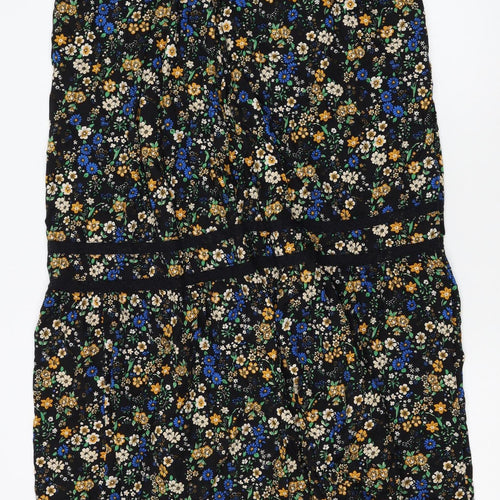 Superdry Womens Black Floral Midi Peasant Skirt Size 14 Viscose