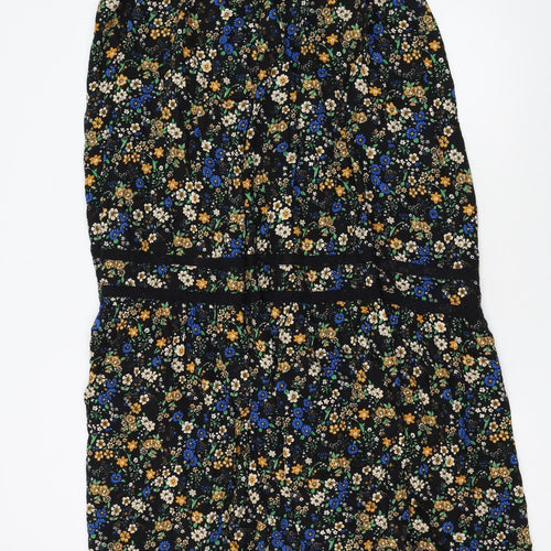 Superdry Womens Black Floral Midi Peasant Skirt Size 14 Viscose