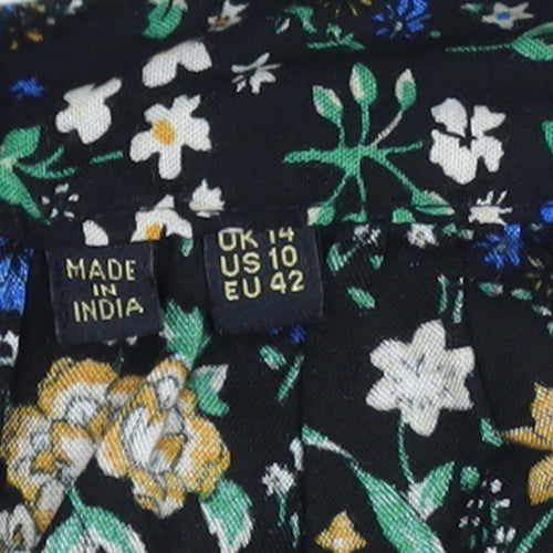 Superdry Womens Black Floral Midi Peasant Skirt Size 14 Viscose