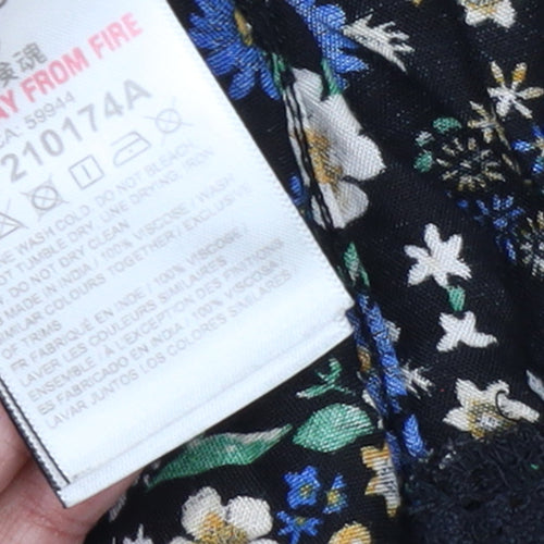 Superdry Womens Black Floral Midi Peasant Skirt Size 14 Viscose