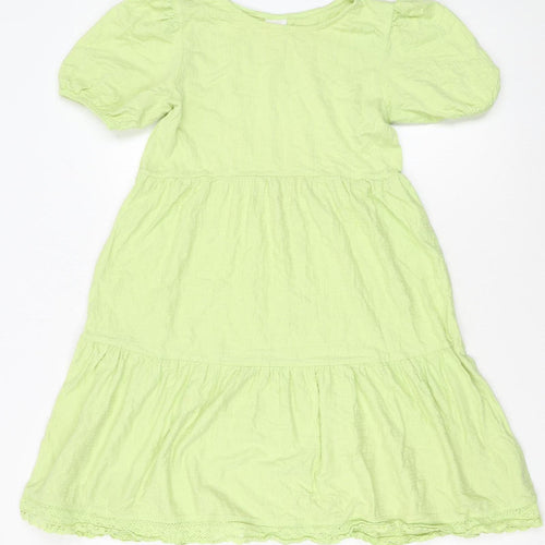 ZARA Girls Green Cotton A-Line Knee Length Puff Sleeve Dress 10 Years