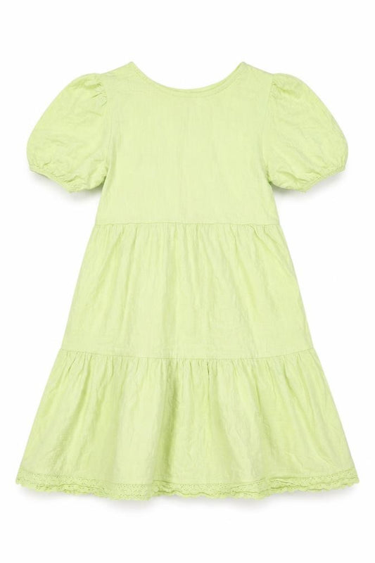 ZARA Girls Green Cotton A-Line Knee Length Puff Sleeve Dress 10 Years
