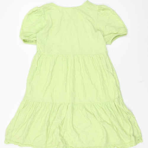 ZARA Girls Green Cotton A-Line Knee Length Puff Sleeve Dress 10 Years