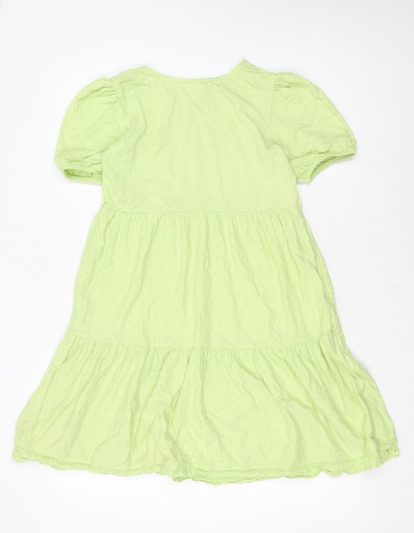 ZARA Girls Green Cotton A-Line Knee Length Puff Sleeve Dress 10 Years