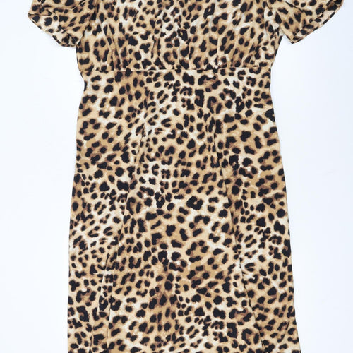 Marks and Spencer Womens Brown Leopard Print Midi A-Line Dress Size 18