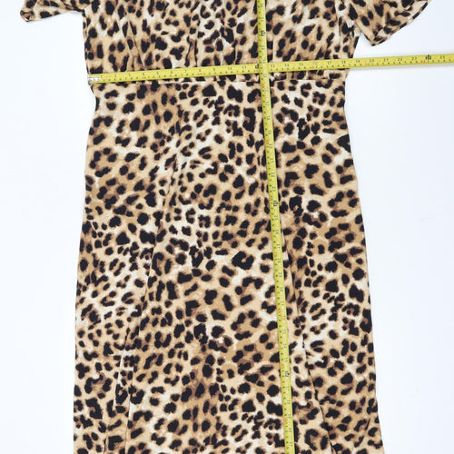 Marks and Spencer Womens Brown Leopard Print Midi A-Line Dress Size 18