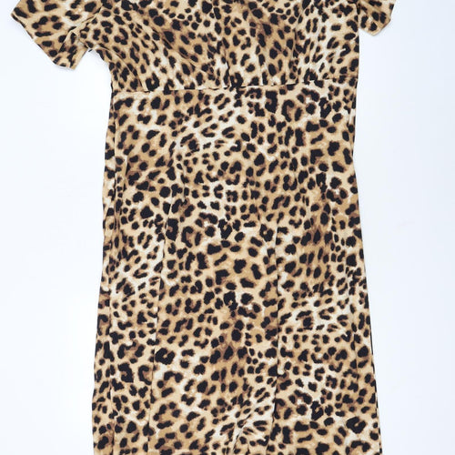 Marks and Spencer Womens Brown Leopard Print Midi A-Line Dress Size 18