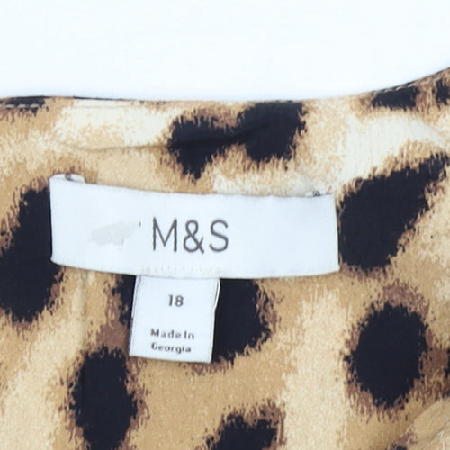 Marks and Spencer Womens Brown Leopard Print Midi A-Line Dress Size 18