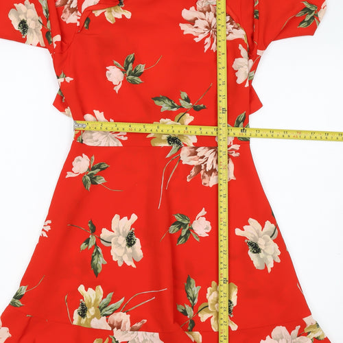 Topshop Women Red Floral Fit & Flare Petite Dress Size 6