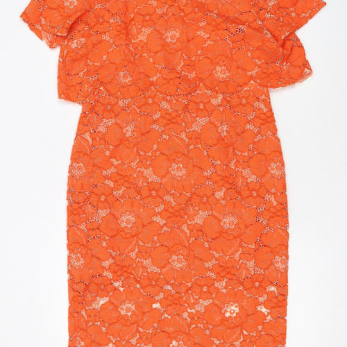 Topshop Women Orange Lace Floral Sheath Dress Size 14