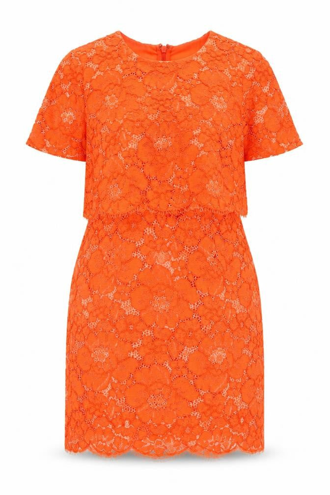 Topshop Women Orange Lace Floral Sheath Dress Size 14