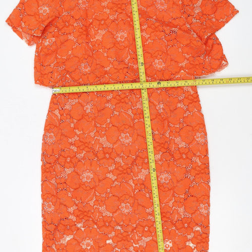 Topshop Women Orange Lace Floral Sheath Dress Size 14