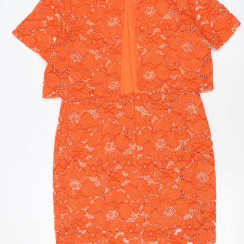 Topshop Women Orange Lace Floral Sheath Dress Size 14