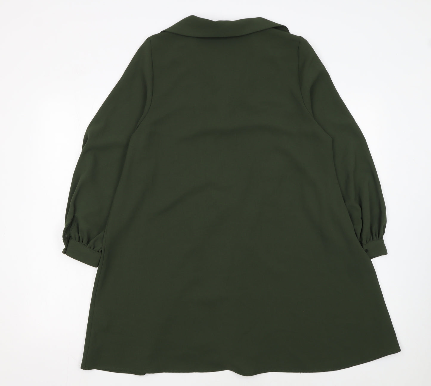 Zara Women Green A-Line Collared Short Dress XS Long Sleeve