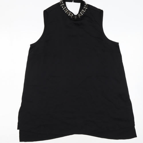 Papaya Womens Black Beaded High Neck Sleeveless Tunic Blouse Size 12