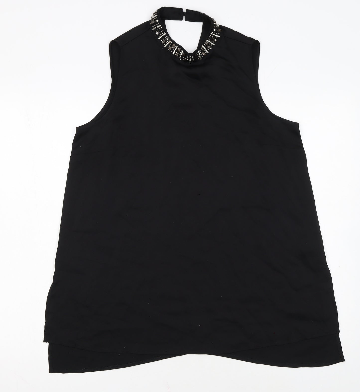 Papaya Womens Black Beaded High Neck Sleeveless Tunic Blouse Size 12