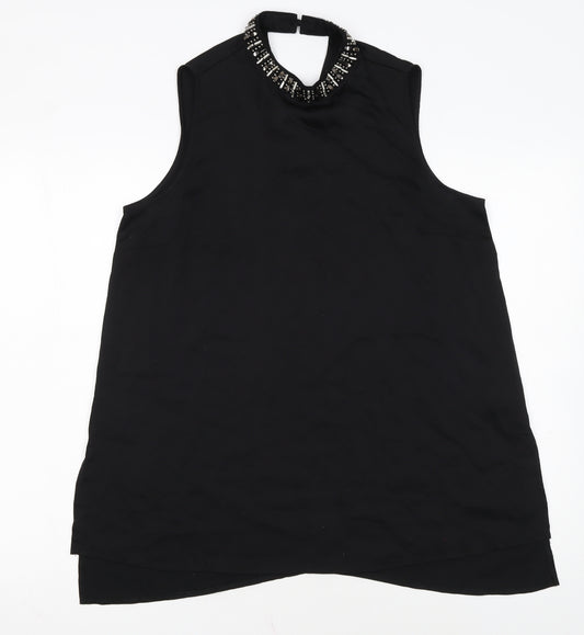 Papaya Womens Black Beaded High Neck Sleeveless Tunic Blouse Size 12