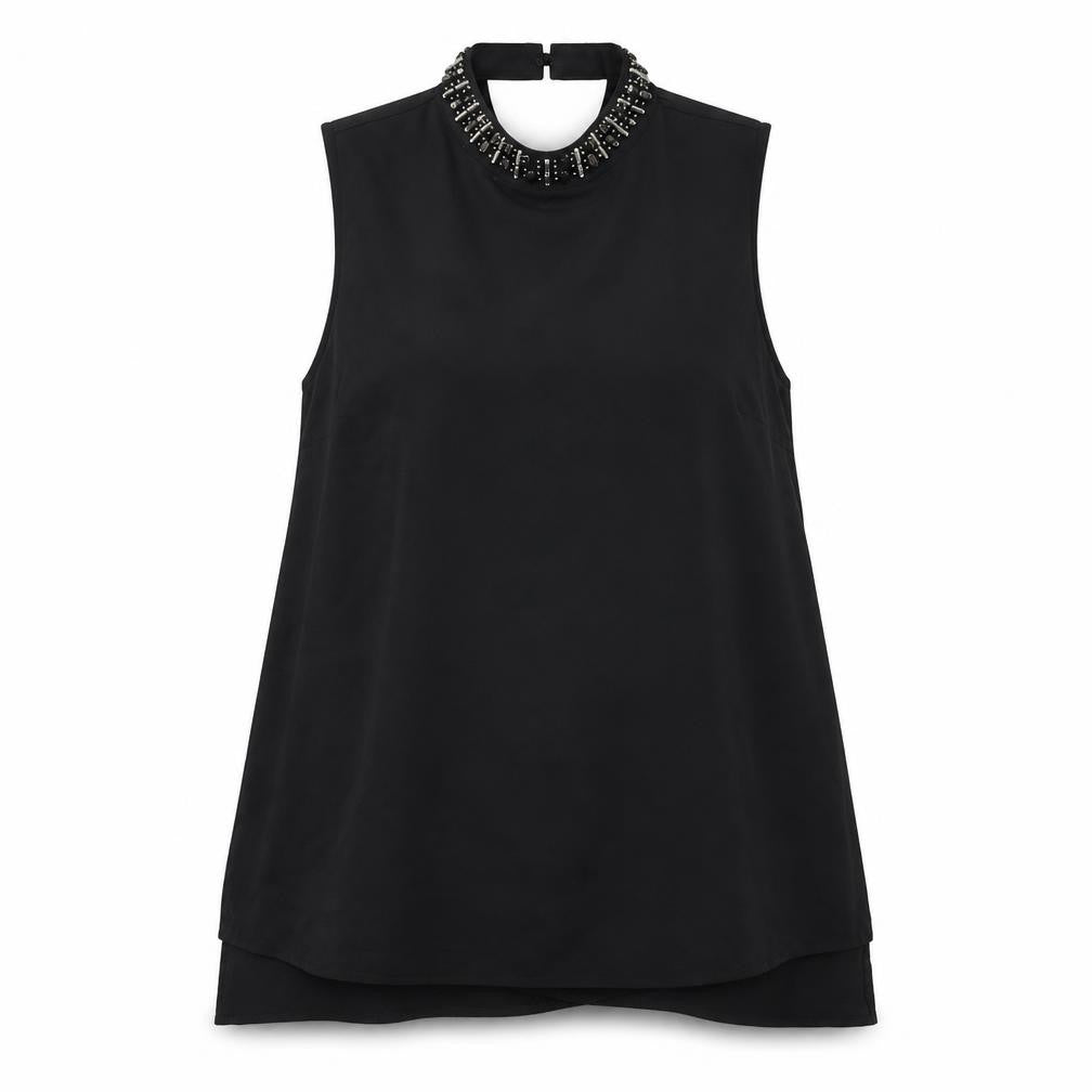 Papaya Womens Black Beaded High Neck Sleeveless Tunic Blouse Size 12