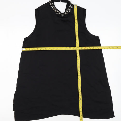Papaya Womens Black Beaded High Neck Sleeveless Tunic Blouse Size 12