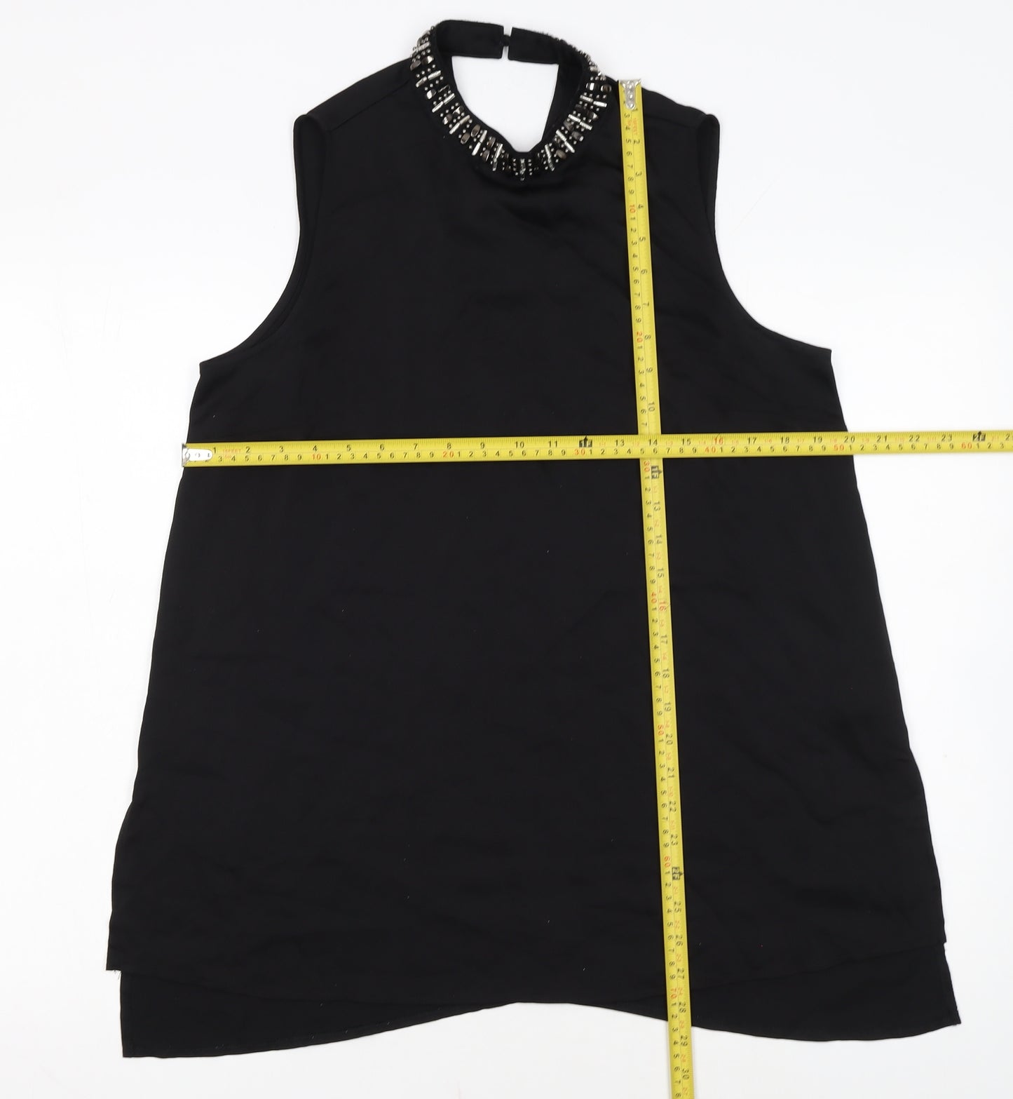 Papaya Womens Black Beaded High Neck Sleeveless Tunic Blouse Size 12
