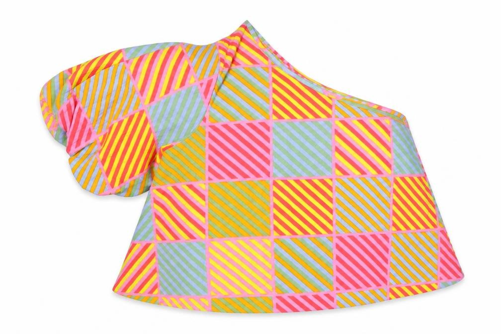 Front view of Native Youth Women's Multicoloured One Shoulder Cropped Blouse, size S