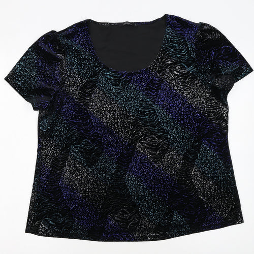 BM Collection Women's Blue Animal Print Velvet T-Shirt Size 20