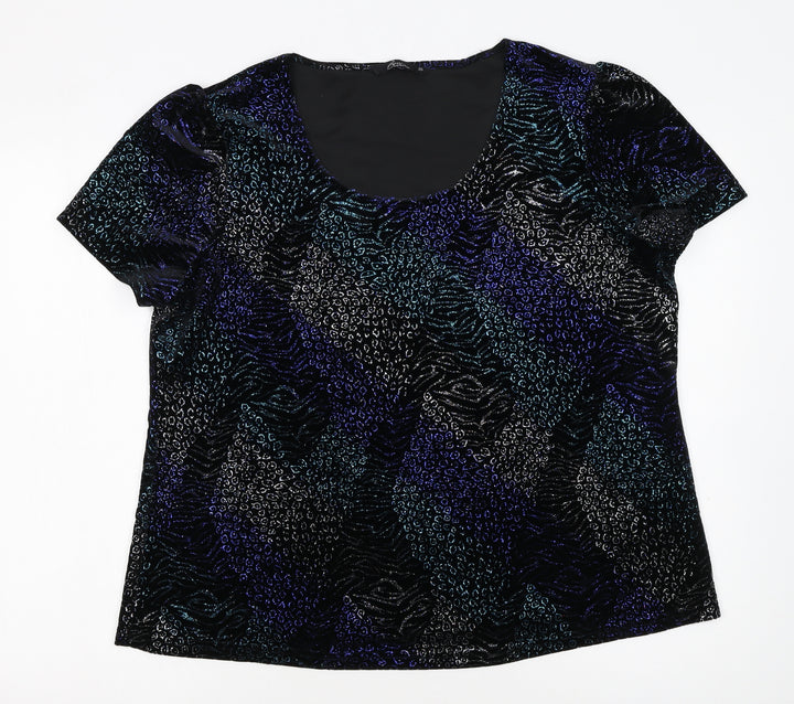 BM Collection Women's Blue Animal Print Velvet T-Shirt Size 20