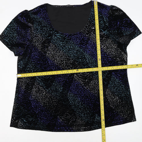 BM Collection Women's Blue Animal Print Velvet T-Shirt Size 20