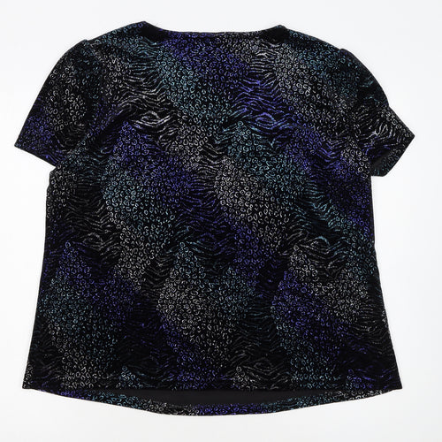 BM Collection Women's Blue Animal Print Velvet T-Shirt Size 20