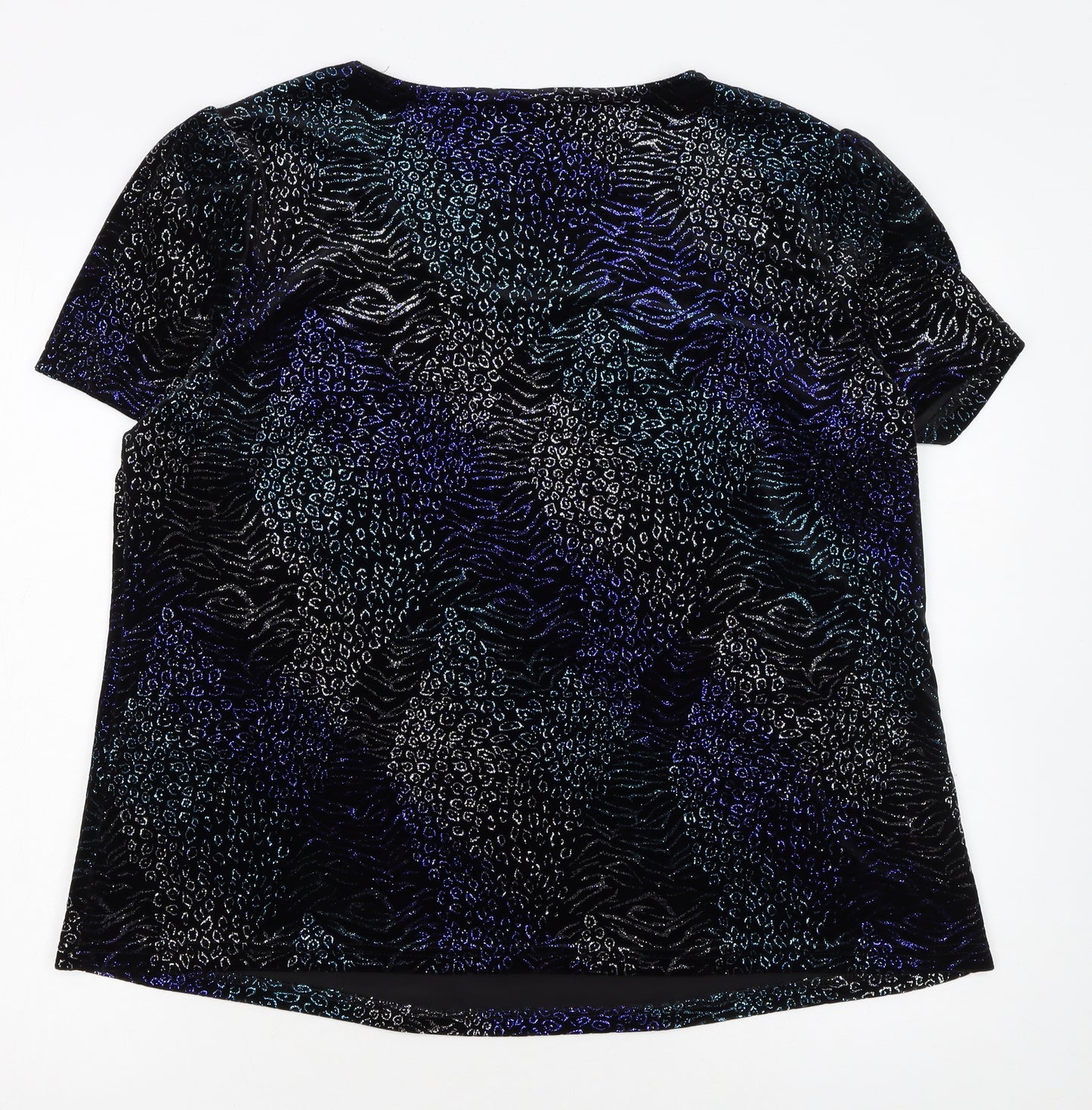 BM Collection Women's Blue Animal Print Velvet T-Shirt Size 20