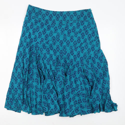 Monsoon Women Blue Floral A-Line Midi Skirt Size 14 Cotton