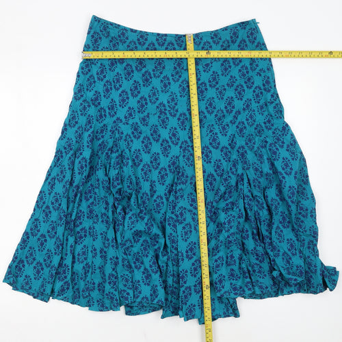 Monsoon Women Blue Floral A-Line Midi Skirt Size 14 Cotton
