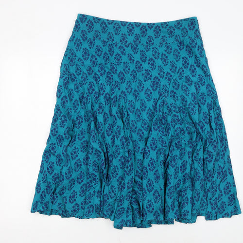 Monsoon Women Blue Floral A-Line Midi Skirt Size 14 Cotton