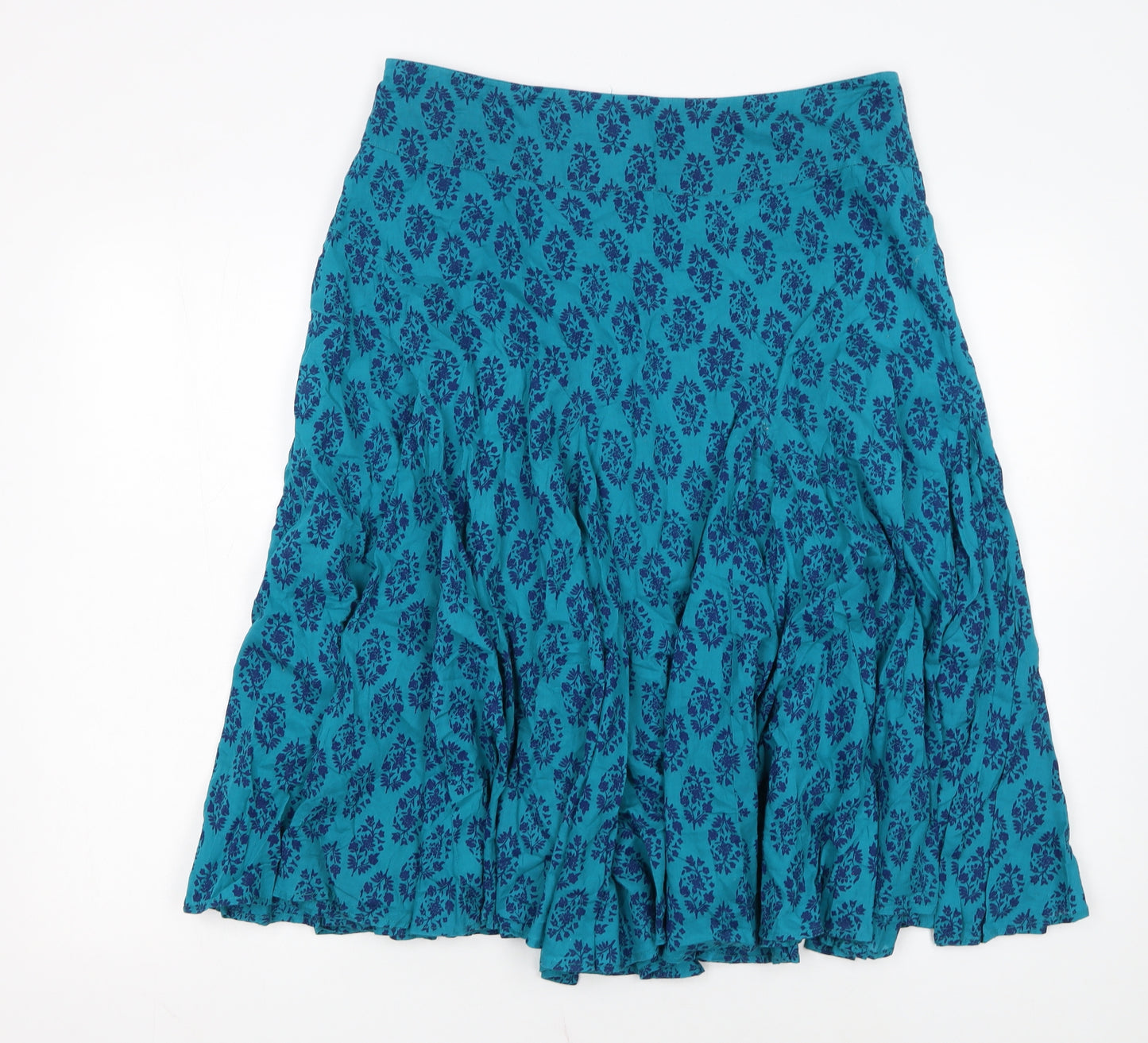 Monsoon Women Blue Floral A-Line Midi Skirt Size 14 Cotton