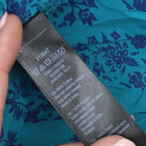 Monsoon Women Blue Floral A-Line Midi Skirt Size 14 Cotton