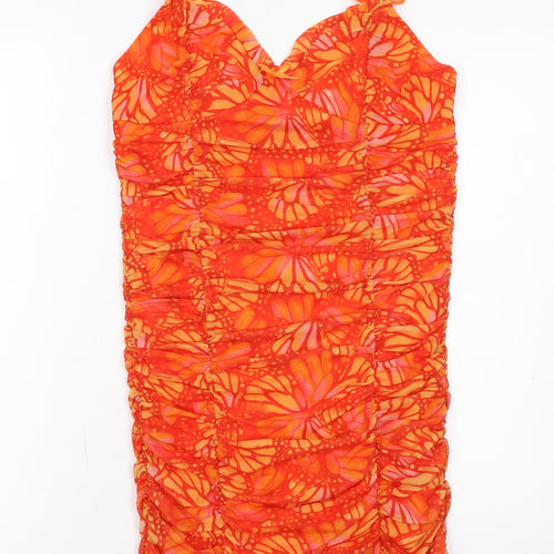 Urban Outfitters Women's Orange Butterfly Ruched Bodycon Dress Size M
