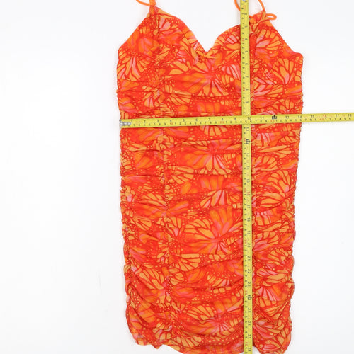 Urban Outfitters Women's Orange Butterfly Ruched Bodycon Dress Size M