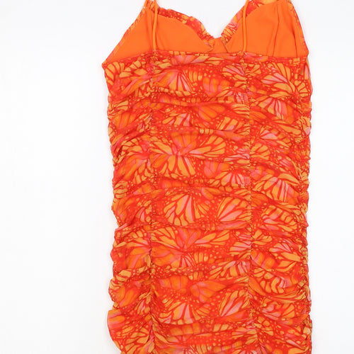 Urban Outfitters Women's Orange Butterfly Ruched Bodycon Dress Size M