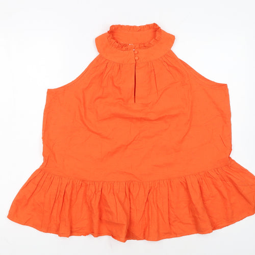 Next Women’s Orange Sleeveless High Neck Ruffle Cotton Tunic Blouse UK 12