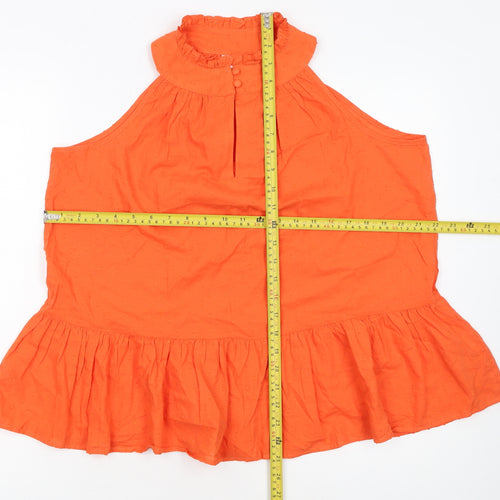 Next Women’s Orange Sleeveless High Neck Ruffle Cotton Tunic Blouse UK 12