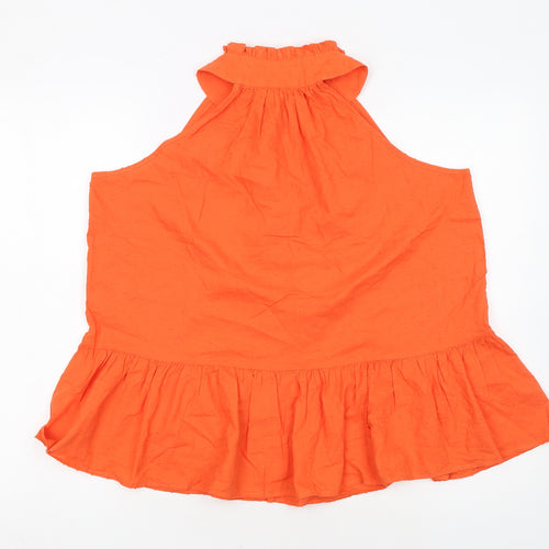 Next Women’s Orange Sleeveless High Neck Ruffle Cotton Tunic Blouse UK 12
