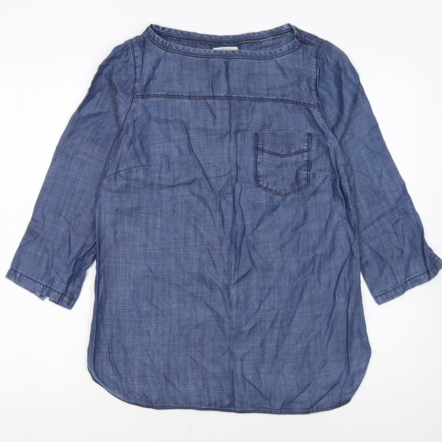 Papaya Women’s Blue Lyocell Chambray Blouse Size 10 3/4 Sleeve