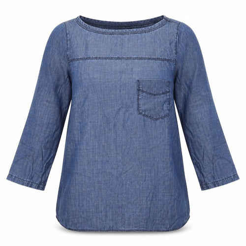 Papaya Women’s Blue Lyocell Chambray Blouse Size 10 3/4 Sleeve