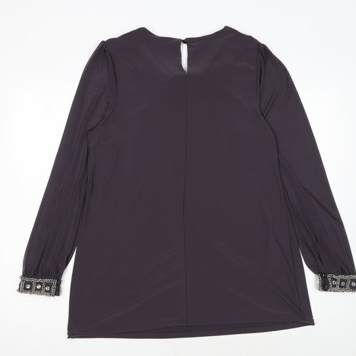 Wallis Women Purple Beaded Collar Long Sleeve Blouse UK 16