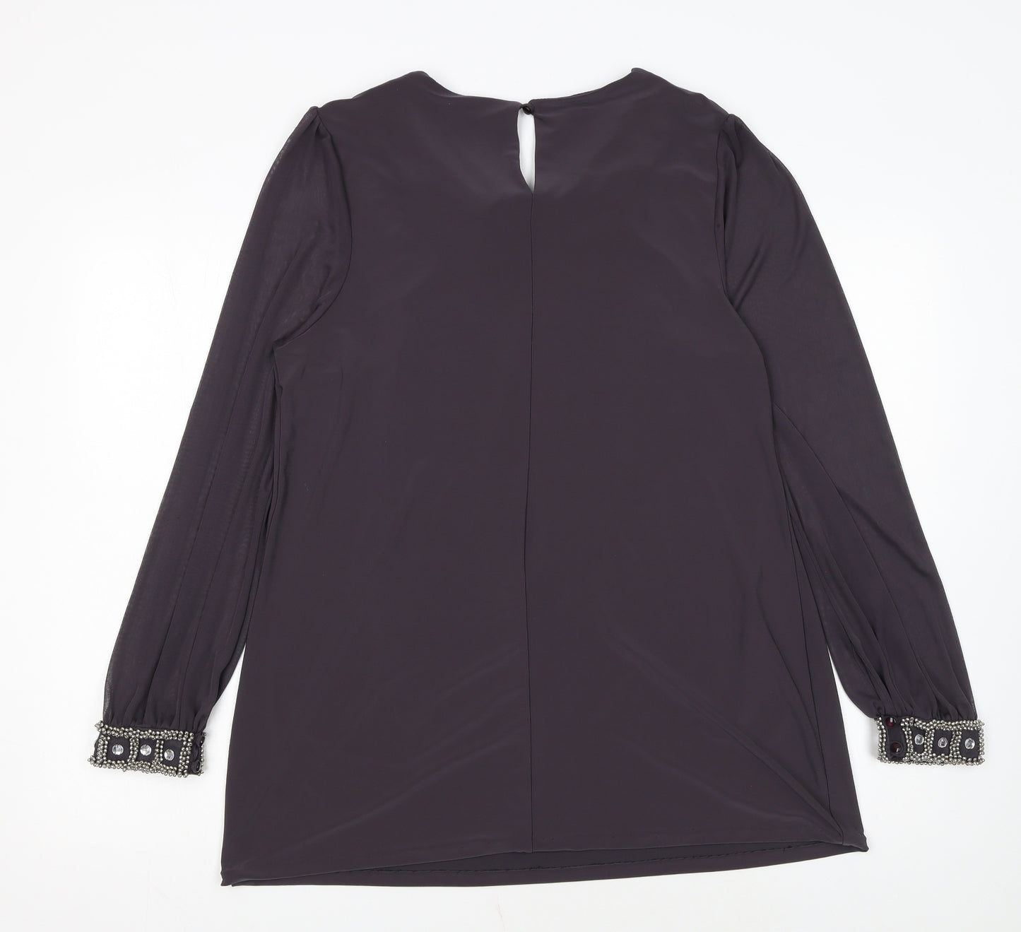 Wallis Women Purple Beaded Collar Long Sleeve Blouse UK 16